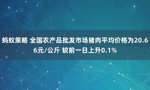 蚂蚁策略 全国农产品批发市场猪肉平均价格为20.66元/公斤 较前一日上升0.1%